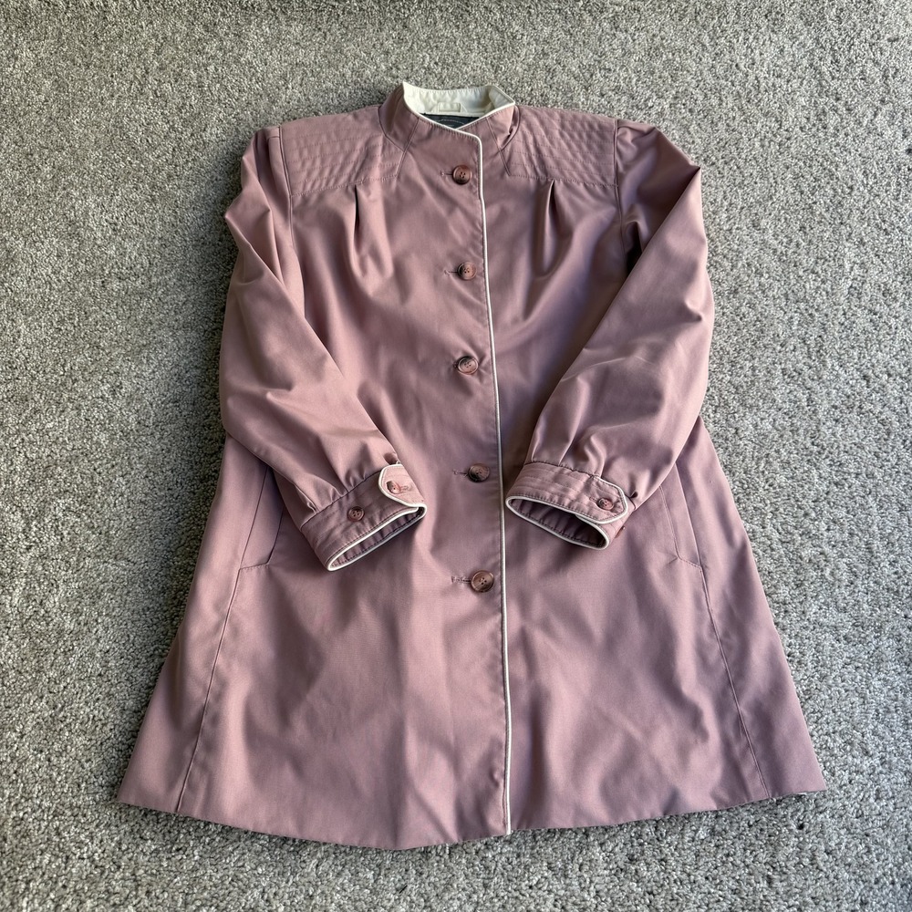 Vintage Ms. Freddi Coat Womens 14 Pink Rain Mid Length Belted Lined Button Front